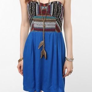 Blue Bottom & Multi-colored Top Bohemian Strapless